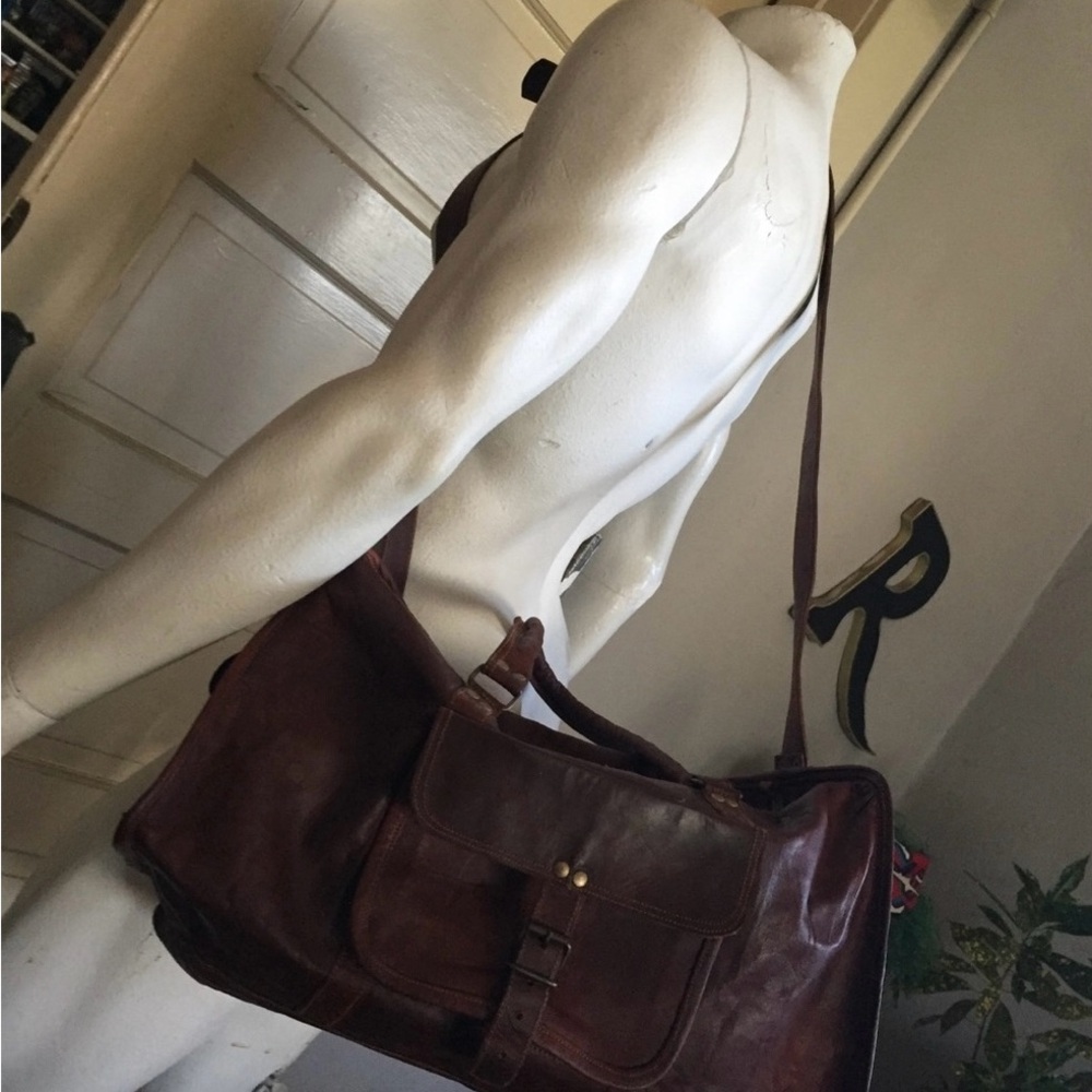 Brown leather overnight bag